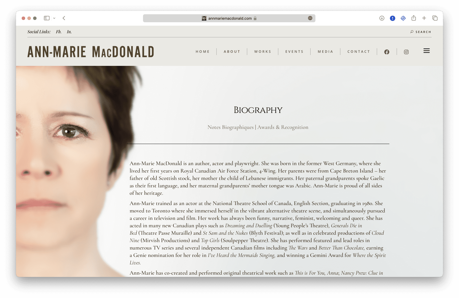 Author's bio page