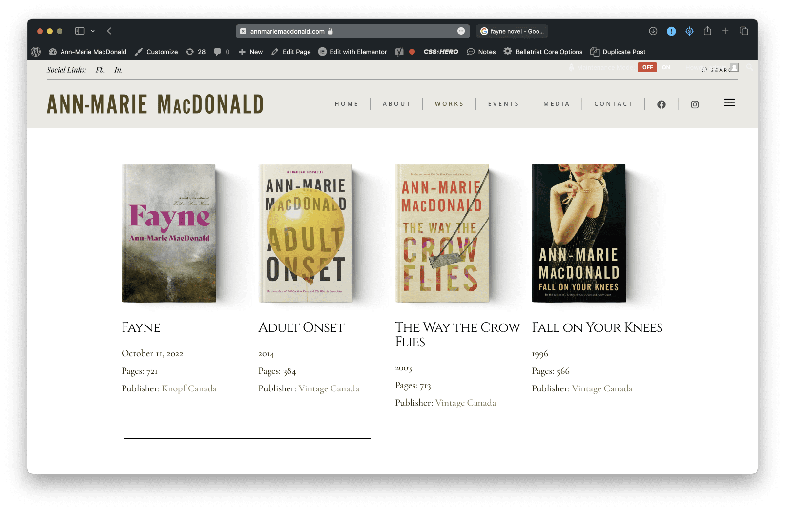 A page with published novels