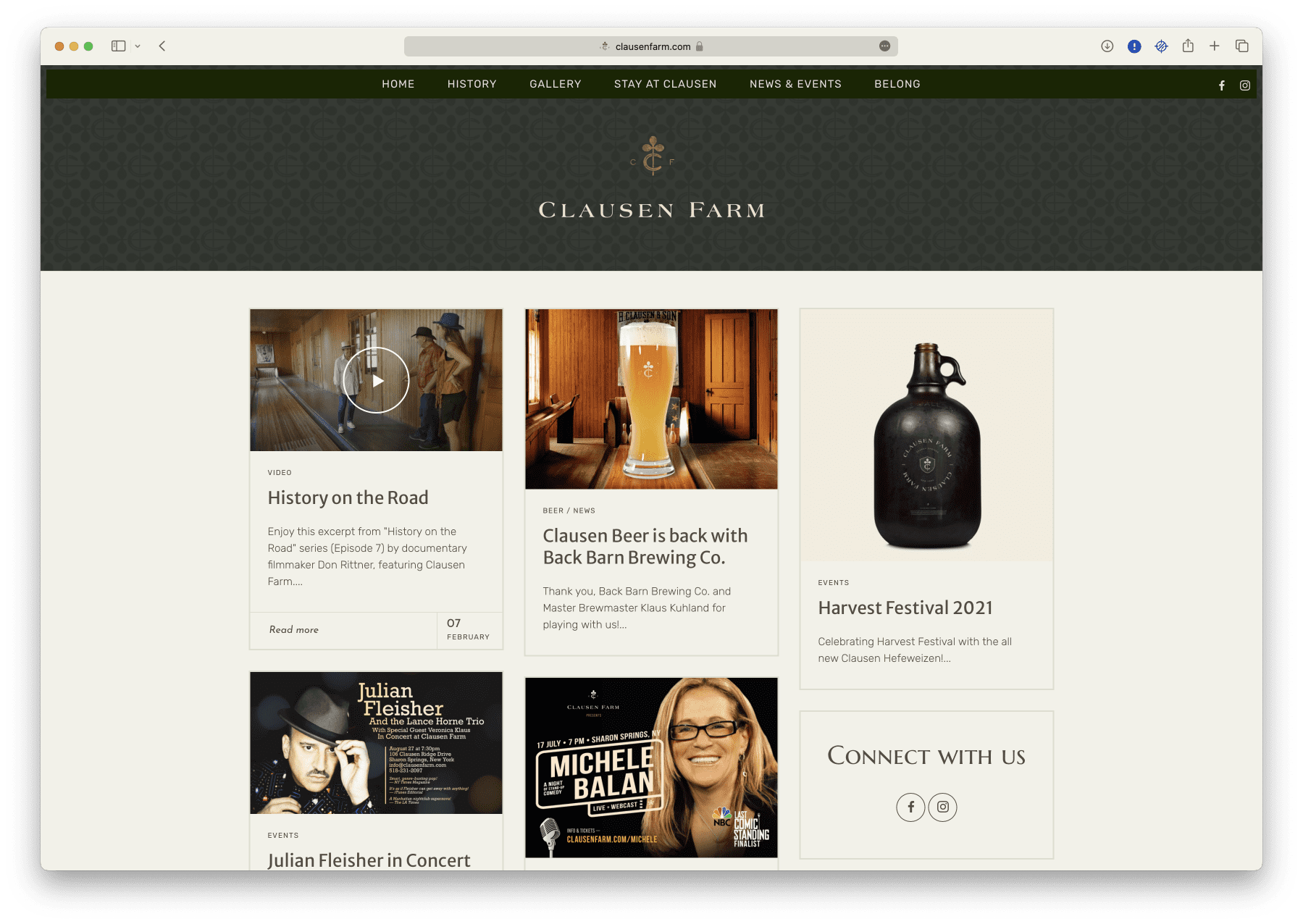 The web page created for Clausen Farm