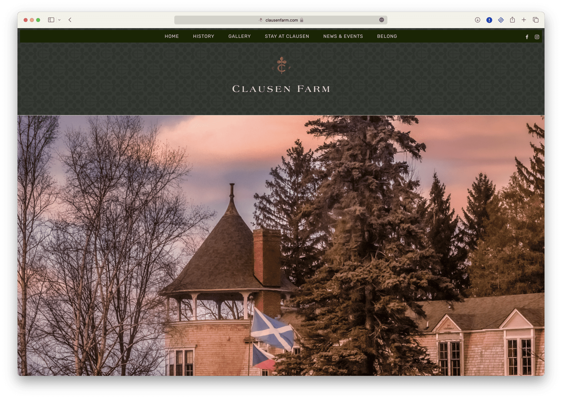 The web page created for Clausen Farm