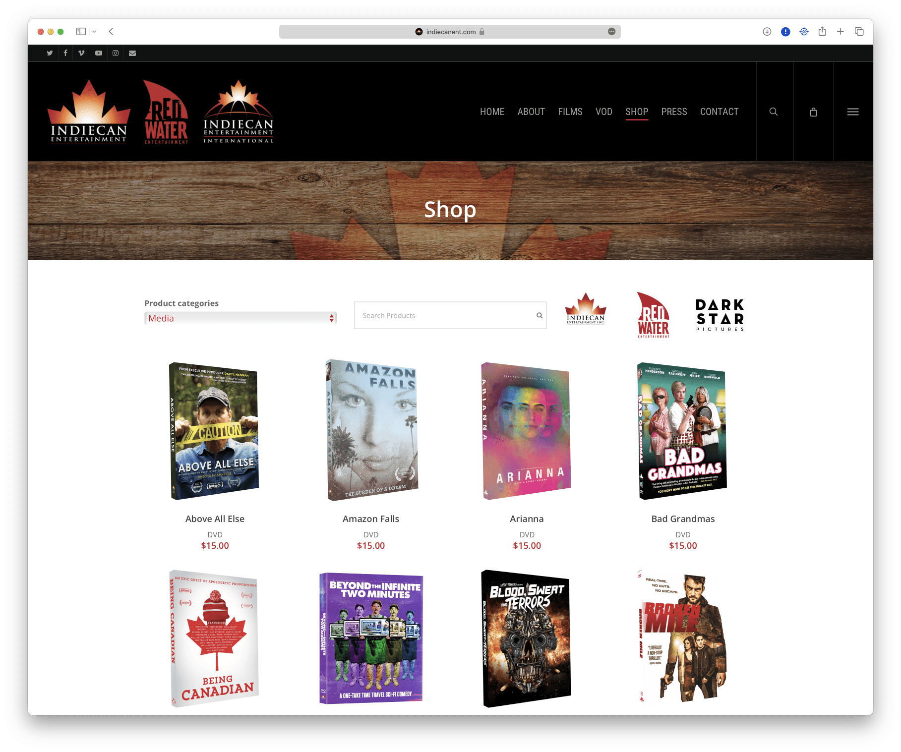 A screen shot of an online shop selling DVD and blu-ray media