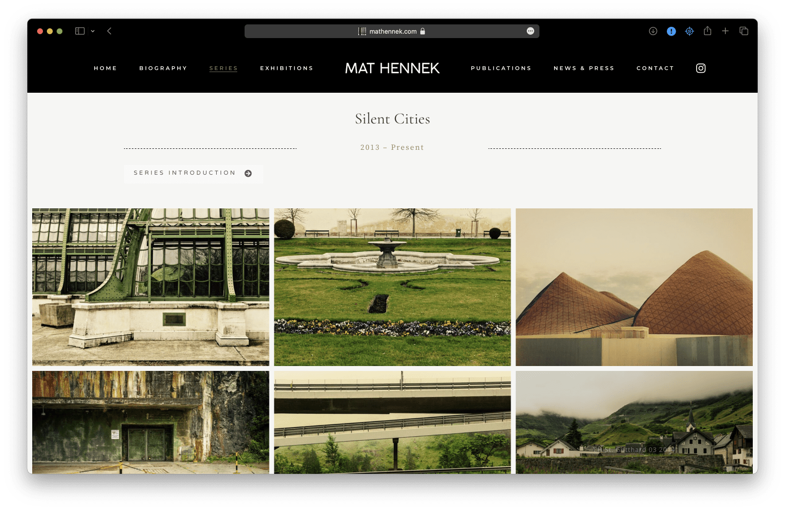 A screen shot of Mat Hennek's website